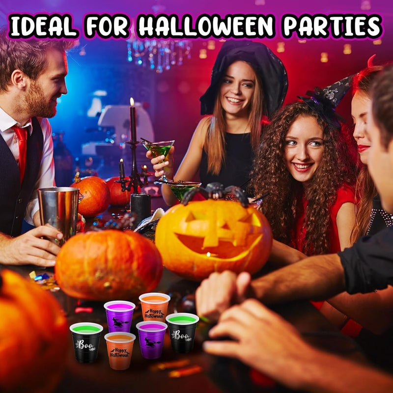 Booson 120Pcs Halloween Shot Glasses 2oz Mini Disposable Shot Cups Black Purple Orange Plastic Happy Halloween Party Cups for Trick or Treat Halloween Party Supplies (Halloween) - Image 3